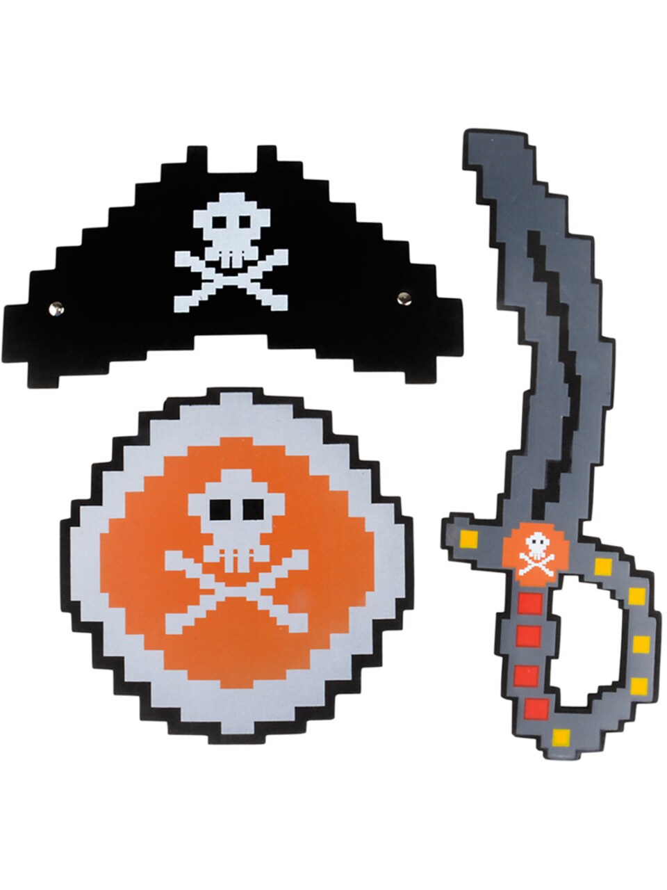 Kid's 3 Piece Foam High Seas Pixel Pirate Captain Costume Accessory Set
